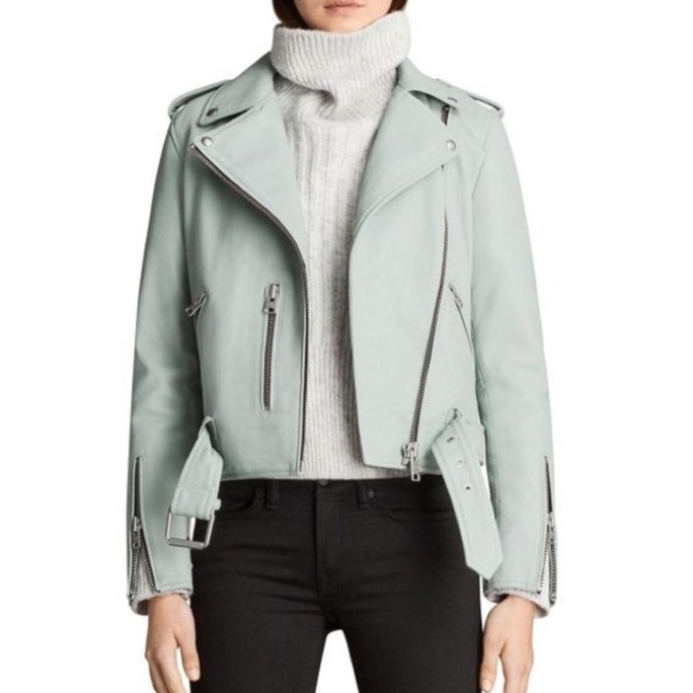 COPY - Allsaints Green Mint Leather Balfern Biker…